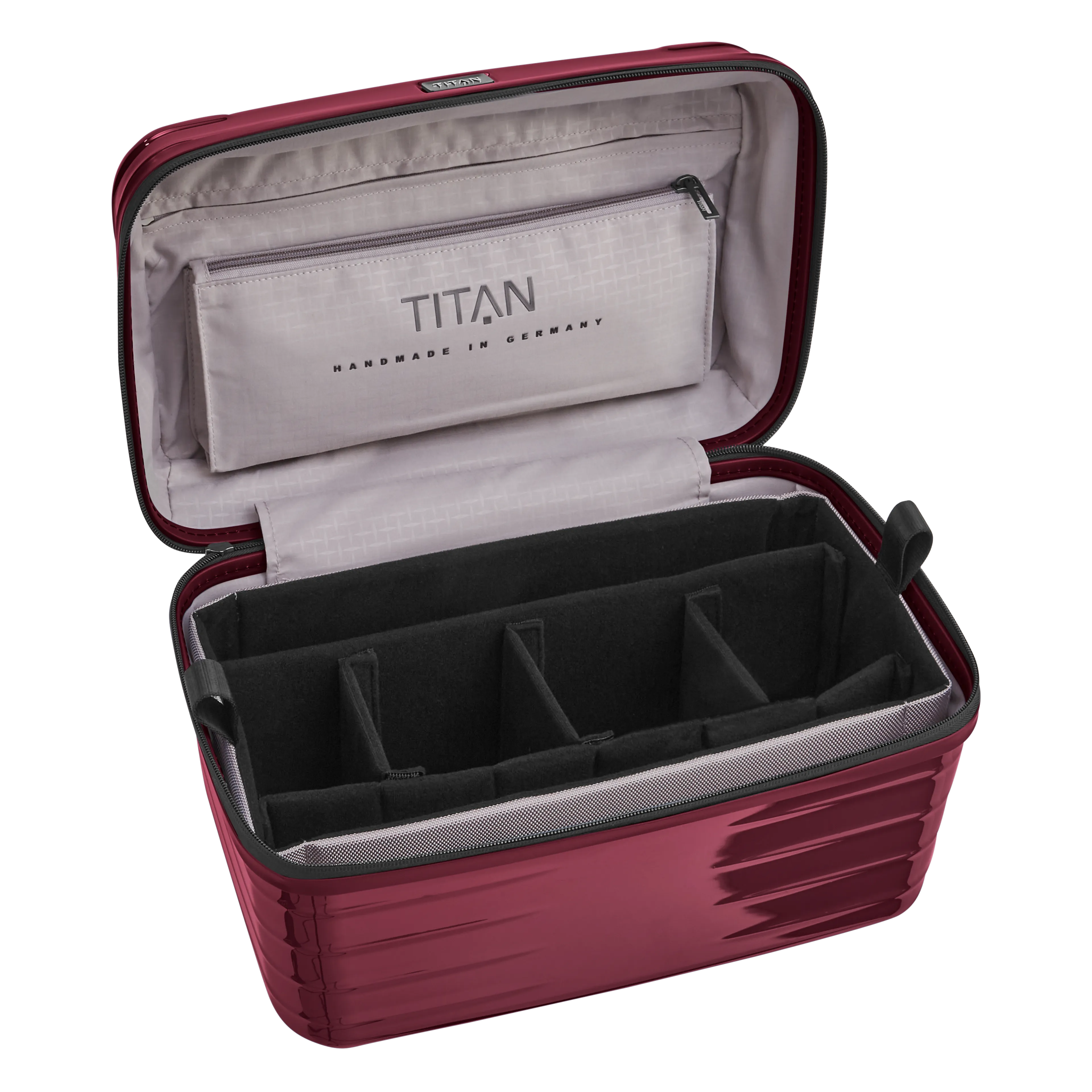 Ein TITAN Beautycase/Kosmetikkoffer der Serie LITRON Innenansicht in kirschrot